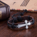 Vintage Metal Cross Leather Braided Rope Bangle Bracelet Wristband Men Women