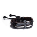 Vintage Metal Cross Leather Braided Rope Bangle Bracelet Wristband Men Women