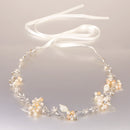Wedding Bridal Rhinestone Pearl Headband Headpiece Hair Band Ribbon Tie