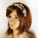 Elegant Bridal Wedding Shiny Crystal Freshwater Pearls Flower Headband Gold