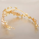 Elegant Bridal Wedding Shiny Crystal Freshwater Pearls Flower Headband Gold
