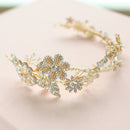 Elegant Bridal Wedding Shiny Crystal Freshwater Pearls Flower Headband Gold