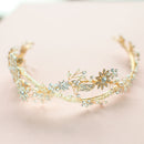 Elegant Bridal Wedding Shiny Crystal Freshwater Pearls Flower Headband Gold