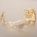 Elegant Bridal Wedding Shiny Crystal Freshwater Pearls Flower Headband Gold