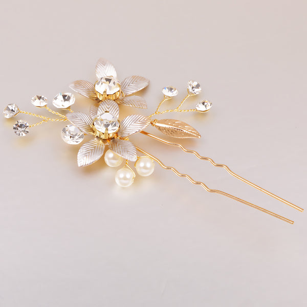Crystal Pearls Floral Vine Hair Pin Clip Wedding Bride Girls Prom Accessory