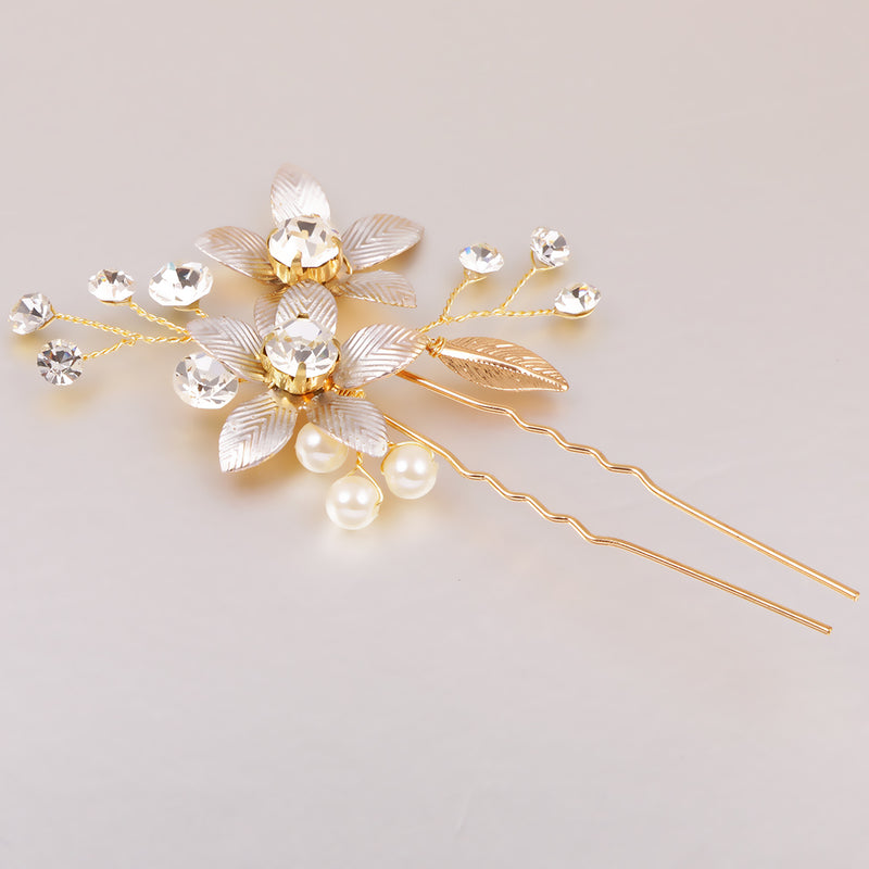 Crystal Pearls Floral Vine Hair Pin Clip Wedding Bride Girls Prom Accessory