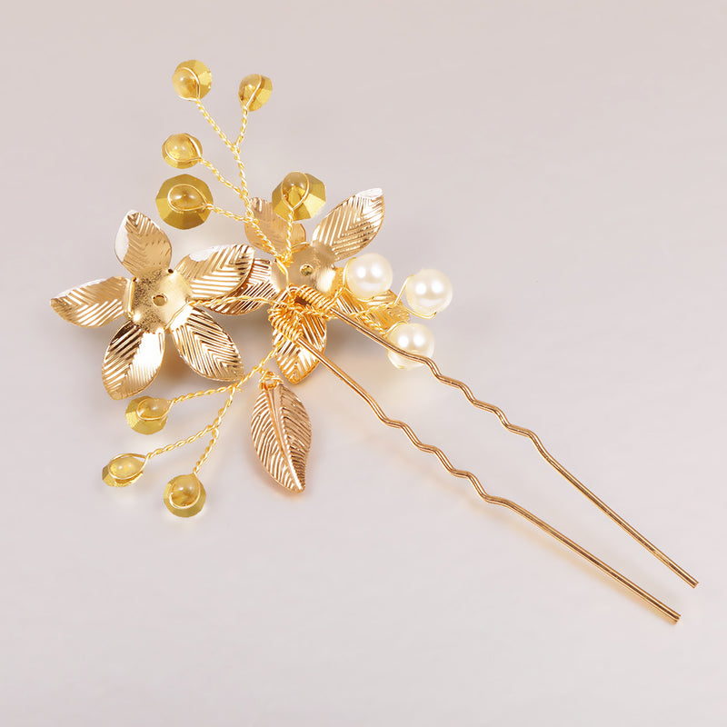 Crystal Pearls Floral Vine Hair Pin Clip Wedding Bride Girls Prom Accessory