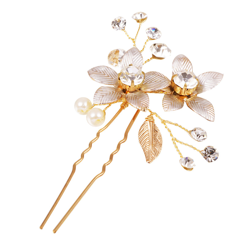 Crystal Pearls Floral Vine Hair Pin Clip Wedding Bride Girls Prom Accessory