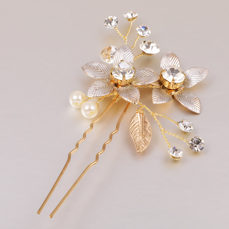 Crystal Pearls Floral Vine Hair Pin Clip Wedding Bride Girls Prom Accessory