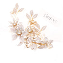 Sweet Crystal Pearls Floral Vine Hair Clip Wedding Bride Girl Prom Accessory-Gold