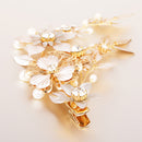 Sweet Crystal Pearls Floral Vine Hair Clip Wedding Bride Girl Prom Accessory-Gold