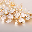 Sweet Crystal Pearls Floral Vine Hair Clip Wedding Bride Girl Prom Accessory-Gold
