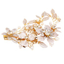 Sweet Crystal Pearls Floral Vine Hair Clip Wedding Bride Girl Prom Accessory-Gold