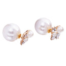 Two-Sided Crystal Rhinestone Faux Pearl Ear Studs Earrings Women Jewelry