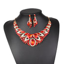 Set Of Women Girls Ladies Rhinestone Necklace With Earrings Fashion Accessory Party Wedding Jewelry Red