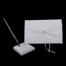 Wedding White Lace Guest book and Pen Set with white flower
