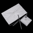 Wedding White Lace Guest book and Pen Set with white flower