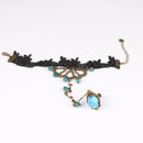 Retro Gothic Court Black Lace Wrist Bracelet Chain Ring Party Accessories