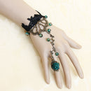 Retro Gothic Court Black Lace Wrist Bracelet Chain Ring Party Accessories