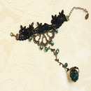 Retro Gothic Court Black Lace Wrist Bracelet Chain Ring Party Accessories