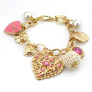 Women Gold Hollow Out Love Heart Pearls Drop Bracelet Chain Jewelry Gifts