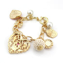 Women Gold Hollow Out Love Heart Pearls Drop Bracelet Chain Jewelry Gifts