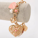 Women Gold Hollow Out Love Heart Pearls Drop Bracelet Chain Jewelry Gifts