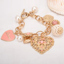 Women Gold Hollow Out Love Heart Pearls Drop Bracelet Chain Jewelry Gifts