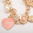 Women Gold Hollow Out Love Heart Pearls Drop Bracelet Chain Jewelry Gifts