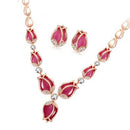 Luxury Opal Crystal Tulip Pendant Necklace Earring Wedding Bride Jewelry Set