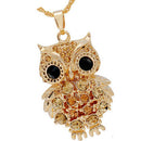 Cute Crystal Owl Animal Pendant Necklace Long Sweater Chain Accessory-Gold