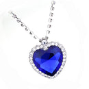 Classic Titanic Heart of Ocean Sapphire Crystal Pendant Necklace Gift-Silver