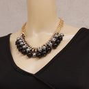 Multi Layer Imitate Black Pearl Bead Multi Strand Necklace Gold Chain