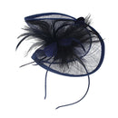 Lady Bridal Wedding Dance Prom Party Fashionable Fascinator Hairclip Wedding Headpiece Feather Hairpin Navy Blue