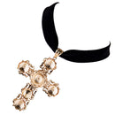 Rhinestone Cross Pendant Gothic Black Velvet Choker Collar Elegant Necklace