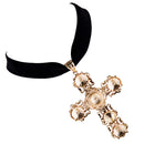Rhinestone Cross Pendant Gothic Black Velvet Choker Collar Elegant Necklace