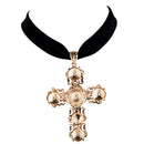 Rhinestone Cross Pendant Gothic Black Velvet Choker Collar Elegant Necklace