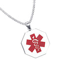 Free Engraving Stainless Steel Medical Alert Necklace 55cm Long Chain