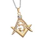 Retro Vintage Gold Stainless Steel Masonic Pendant Necklace Freemason