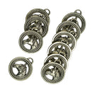 10 Pcs Tibetan Silver Western Horse Round Charms Pendants Jewelry DIY Making