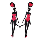 Hip Hop Long Acrylic Earrings Black Hot Pink Color Statement Heart Stud Earrings