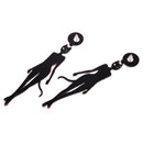 Hip Hop Long Acrylic Earrings Black Hot Pink Color Statement Heart Stud Earrings
