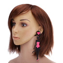 Hip Hop Long Acrylic Earrings Black Hot Pink Color Statement Heart Stud Earrings
