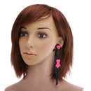 Hip Hop Long Acrylic Earrings Black Hot Pink Color Statement Heart Stud Earrings