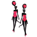 Hip Hop Long Acrylic Earrings Black Hot Pink Color Statement Heart Stud Earrings