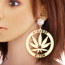 Punk Large Round Marijuana Earrings Acrylic Ear Studs Women Fashion Jewelry