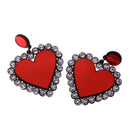 Red Peach Heart Stud Heart Design Crystal Rhinestone Earrings Stud Earrings