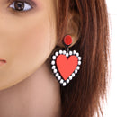 Red Peach Heart Stud Heart Design Crystal Rhinestone Earrings Stud Earrings
