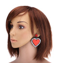 Red Peach Heart Stud Heart Design Crystal Rhinestone Earrings Stud Earrings