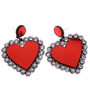 Red Peach Heart Stud Heart Design Crystal Rhinestone Earrings Stud Earrings